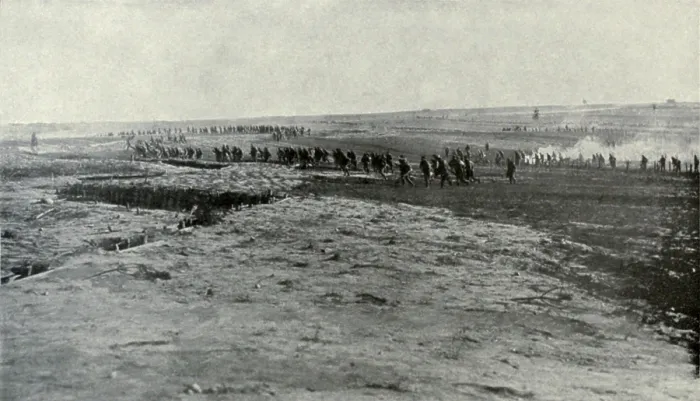 Framed Print : Russian WW1 soldiers deserting first line trenches in July 1917. A regiment has evacuated its first line, rushing back through the reserve wire, to the vacant second line Framed Print : Russian WW1 soldiers deserting first line trenches in July 1917. A regiment has evacuated its first line, rushing back through the reserve wire, to the vacant second line