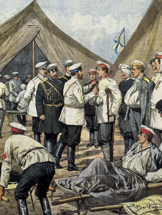 Framed Print : Russo-Japanese War (1904-1905). The Russian General in chief Europatkin decorating the soldiers injured while fighting Framed Print : Russo-Japanese War (1904-1905). The Russian General in chief Europatkin decorating the soldiers injured while fighting