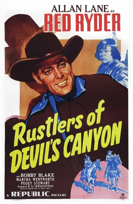 Framed Print : RUSTLERS OF DEVIL'S CANYON, US poster art, from left: Allan Lane, Robert Blake, 1947 Framed Print : RUSTLERS OF DEVIL'S CANYON, US poster art, from left: Allan Lane, Robert Blake, 1947
