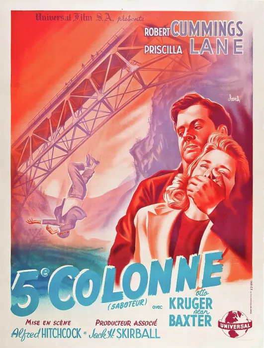 Framed Print : SABOTEUR, (aka 5 E COLONNE), French poster art, l-r: Robert Cummings, Priscilla Lane, 1942 Framed Print : SABOTEUR, (aka 5 E COLONNE), French poster art, l-r: Robert Cummings, Priscilla Lane, 1942