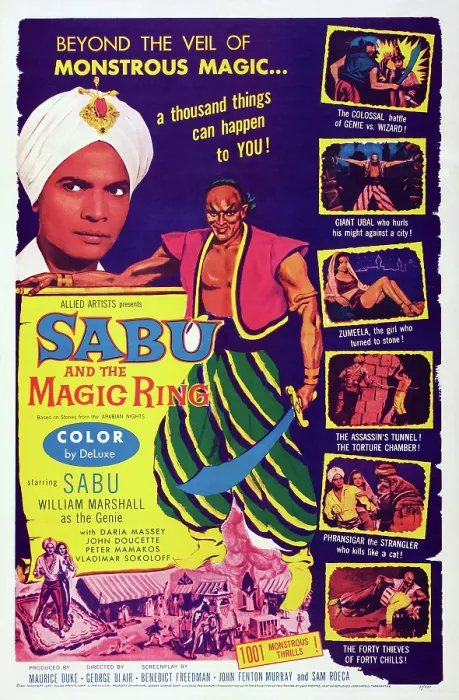 Framed Print : SABU AND THE MAGIC RING, US poster art, top from left: Sabu, William Marshall, 1957