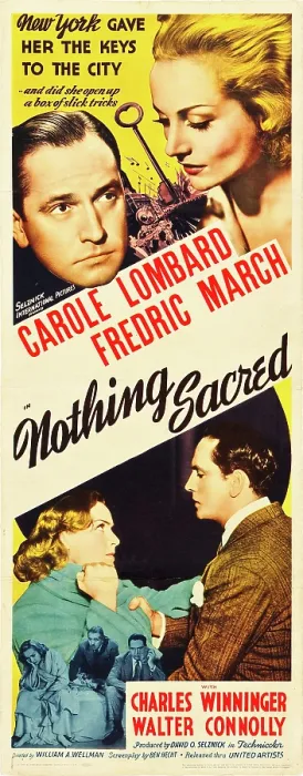 Framed Print : NOTHING SACRED, top l-r: Fredric March, Carole Lombard, bottom l-r: Carole Lombard, Fredric March on insert poster, 1937