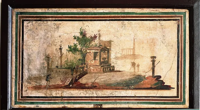 Framed Print : Sacred Landscape, by unknown artist, 54-79, 1st Century A.D. ripped fresco, 34 x 61 cm - Italy, Campania, Naples, National Archaeological Museum, Room LXXIV, inv. 9419 Framed Print : Sacred Landscape, by unknown artist, 54-79, 1st Century A.D. ripped fresco, 34 x 61 cm - Italy, Campania, Naples, National Archaeological Museum, Room LXXIV, inv. 9419