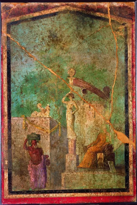 Framed Print : Sacred Landscape, by unknown artist, 25-45, 1st Century A.D. ripped fresco, 120 x 80 cm - Italy, Campania, Naples, National Archaeological Museum, Room LXXI, inv. 8845