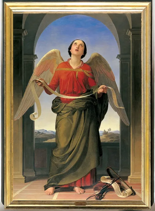 Framed Print : Sacred Music, by Luigi Mussini, 1841, 19th Century, oil on canvas, cm 150 x 104 - Italy, Tuscany, Florence, Accademia Gallery. After restoration in 2002