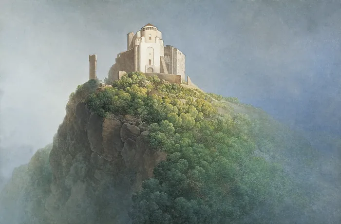 Framed Print : Sacred of Saint Michael (Sacra di San Michele), by Giuseppe Pietro Bagetti, 1825-1830, 19th Century, watercolour on cardboard - Whole artwork view