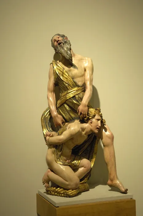 Framed Print : Sacrifice of Isaac1527-1532. Polychrome sculpture by Alonso Berruguete. It belongs to the Altarpiece of San Benito el Real (Valladolid). Mannerism art. ; Renaissance art