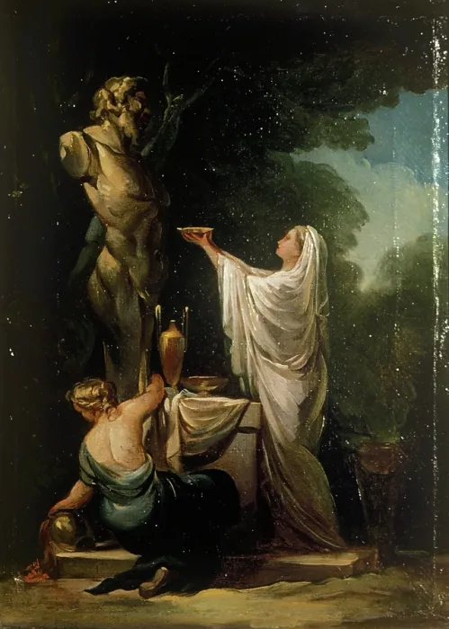 Framed Print : Sacrifice to Pan, by Francisco de Goya y Lucientes, 1771, 18th Century, oil on canvas, 33 x 24 cm - Private collection. Whole artwork view