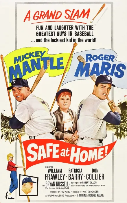 Framed Print : SAFE AT HOME!, top from left: Mickey Mantle, Bryan Russell, Roger Maris, bottom from left: Patricia Barry, William Frawley, 1962