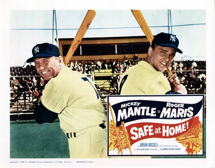 Framed Print : SAFE AT HOME!, from left, Mickey Mantle, Roger Maris, 1962
