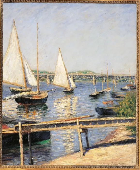 Framed Print : Sailing Boats at Argenteuil, by Gustave Caillebotte, 1888 about, 19th Century, oil on canvas, cm 35, 5 x 55 - France, Ile de France, Paris, Muse dOrsay. All