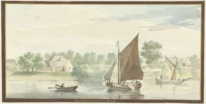 Framed Print : Sailing ships on the Lower Merwede in the Papendrechtse Dike, between Papendrecht and Sliedrecht, by Aert Schouman, 1729, Dutch watercolor (BSLOC_2016_2_34)