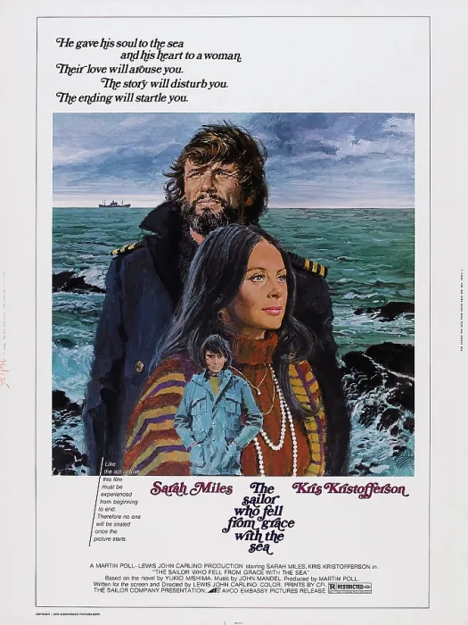 Framed Print : THE SAILOR WHO FELL FROM GRACE WITH THE SEA, US poster, from front: Jonathan Kahn, Sarah Miles, Kris Kristofferson, 1976 Framed Print : THE SAILOR WHO FELL FROM GRACE WITH THE SEA, US poster, from front: Jonathan Kahn, Sarah Miles, Kris Kristofferson, 1976