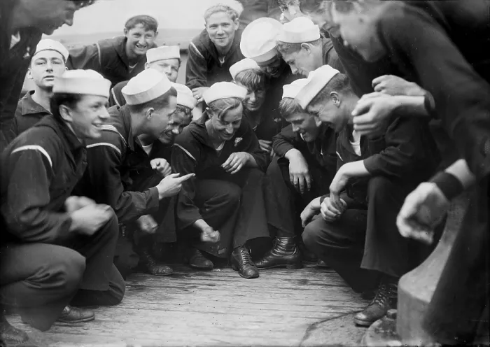Framed Print : Sailors playing a dice game on the New York, original title: Shooting craps on New York, photograph circa 1900s-1930s