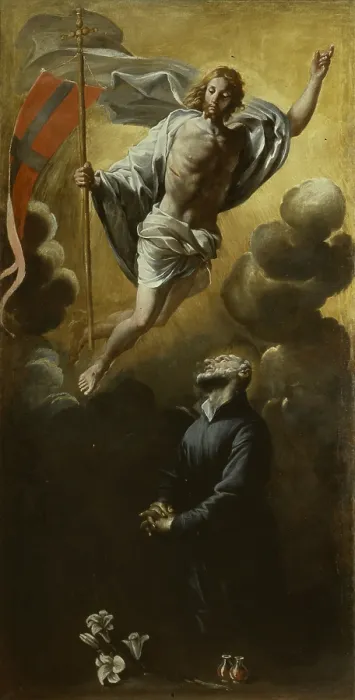 Framed Print : Saint Andrew Avellino contemplates the Risen Christ (Sant'Andrea Avellino contempla Cristo risorto), by Giovanni Lanfranco, 1638-1646, 17th Century, oil on canvas - Italy Framed Print : Saint Andrew Avellino contemplates the Risen Christ (Sant'Andrea Avellino contempla Cristo risorto), by Giovanni Lanfranco, 1638-1646, 17th Century, oil on canvas - Italy