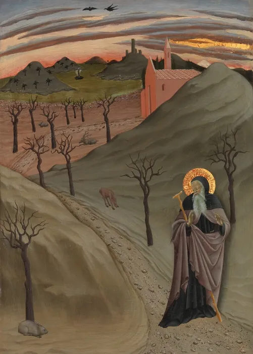 Framed Print : SAINT ANTHONY THE ABBOT IN THE WILDERNESS, by Osservanza Master, 1435, Italian Renaissance painting