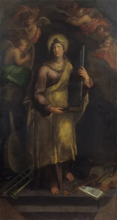 Framed Print : Saint Cecil (Santa Cecilia), by Sebastiano Filippi also known as Bastianino, 1580 - 1590, 16th Century, oil on canvas, 265 x 143 cm - Italy, Emilia Romagna, Ferrara
