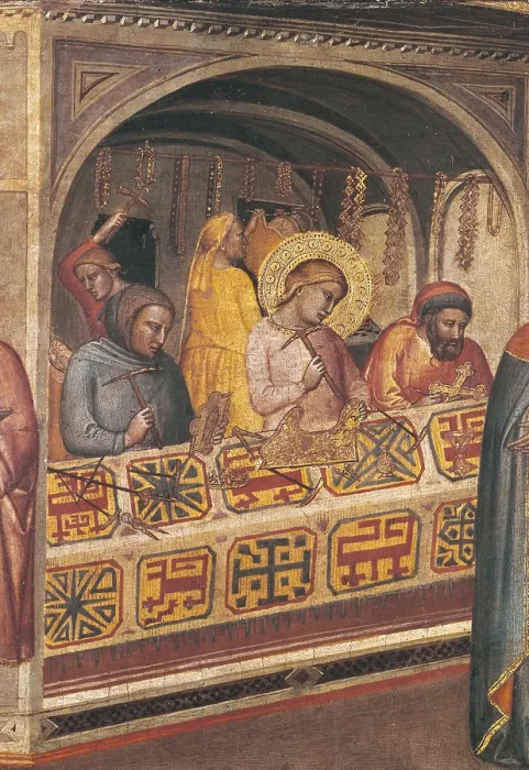 Framed Print : Saint Eligius in the Goldsmiths Workshop. 1365. Central detail