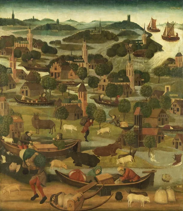 Framed Print : The Saint Elizabeth's Day Flood, by Master of the St. Elizabeth Panels, c. 1490-95, Netherlandish painting, oil on panel