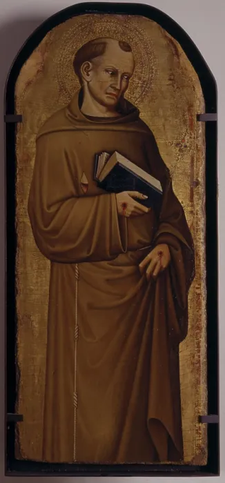 Framed Print : Saint Francis, by Master of the Madonna of the Childbirth in Venice, 1390 - 1410, 14th - 15th Century, golden board - France, Avignon, Little Palace Museum. Whole artwork view