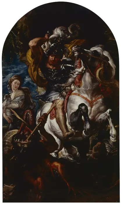 Framed Print : Saint George and the dragon (Sint Joris en de draak), Copy by Peter Paul Rubens, 1602-1603, 17th Century, oil on canvas, 304 x 182 cm - Italy, Campania, Naples