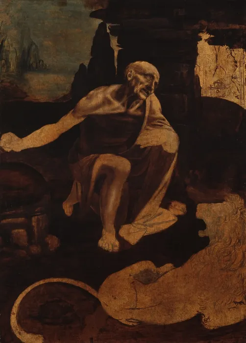 Framed Print : Saint Gerolamo, By Leonardo da Vinci, 1480 - 1485, 15th Century, oil and tempera on board, 103 x 75 cm - Vatican City, Vatican Museums. Whole artwork view