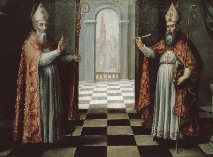 Framed Print : Saint Isidore and Saint leander of Sevilla. 17th c. SPAIN. Sevilla. Cathedral. Chapel of San Antonio. Oil on canvas