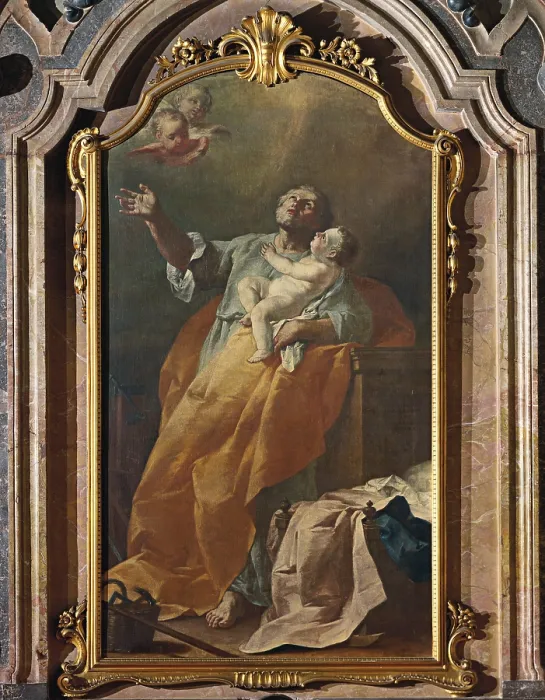 Framed Print : Saint Joseph and the Child, 1785, 18th Century, oil on canvas - Italy, Lombardy, Varese, Olgiate Olona, Church of Saint Joseph. Whole artwork view
