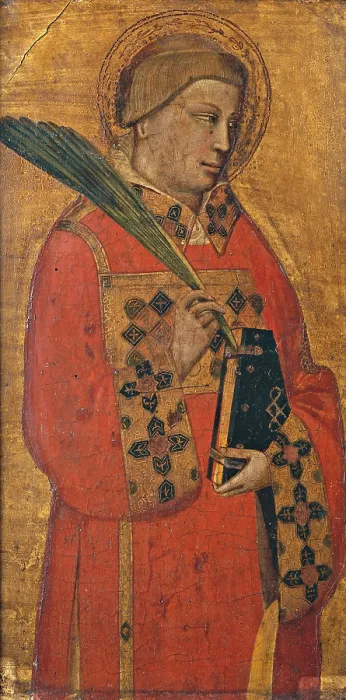 Framed Print : Saint Lawrence, by Bernardo Daddi, about 1340, 14th Century, tempera on board, 43 x 24 cm - Italy, Lombardy, Milan, Pinacoteca di Brera. Whole artwork view