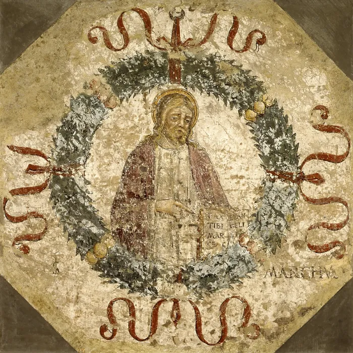 Framed Print : Saint March, by Unknown Artist, 15th Century, torn fresco - Italy, Lombardy, Cremona, Civic Museum Ala Ponzone. Whole artwork view