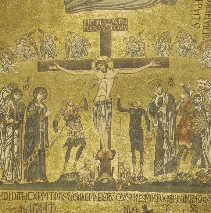 Framed Print : Saint Mark's Basilica, by Master of Ascension, 1150 - 1199, 12th Century, mosaic - Italy, Veneto, Venice, Saint Mark's Basilica. Detail. Detail of Crucifixion
