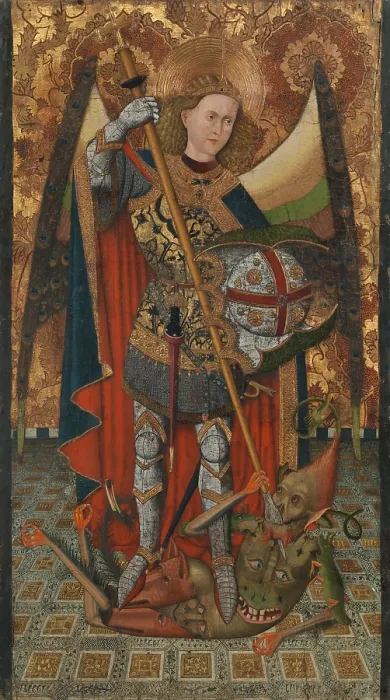 Framed Print : SAINT MICHAEL, by Master of Belmonte, 1450-1500, Netherlandish, Northern Renaissance oil painting. The Archangel Michael symbolizes the triumph over evil