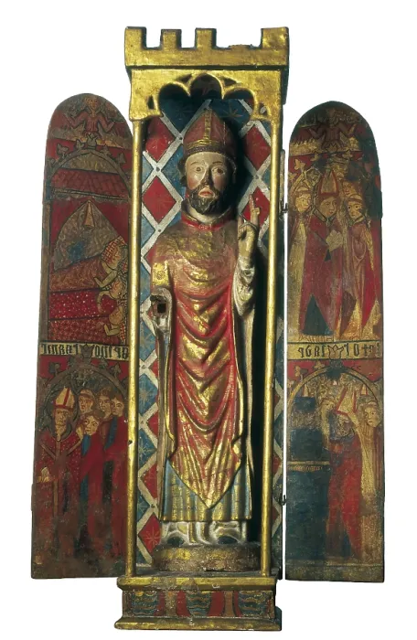Framed Print : Saint Nicholas of Bari. 12th-13th c. Polychrome wood. Romanesque art. Sculpture on wood. SPAIN. Barcelona. National Art Museum of Catalonia. Proc: SPAIN. Huesca