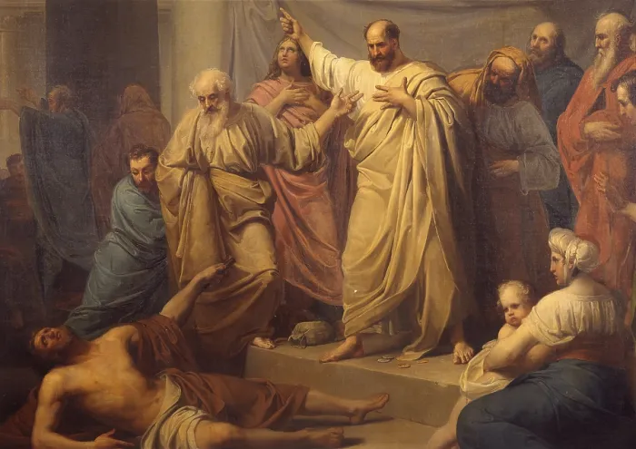 Framed Print : Saint Peter Reprimanding Ananias in the Presence of the Apostles (San Pietro che sgrida Anania alla presenza degli Apostoli), by Pietro Sala, 1832, 19th Century Framed Print : Saint Peter Reprimanding Ananias in the Presence of the Apostles (San Pietro che sgrida Anania alla presenza degli Apostoli), by Pietro Sala, 1832, 19th Century