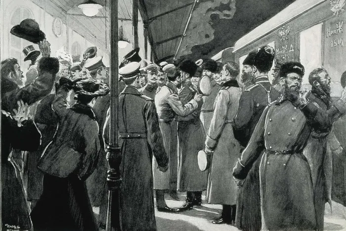 Framed Print : Saint Petersburg (1904). Nicholas Station. Departure of the Imperial Guard to Manchuria. Etching. AISA / Everett Collection**US SALES ONLY**