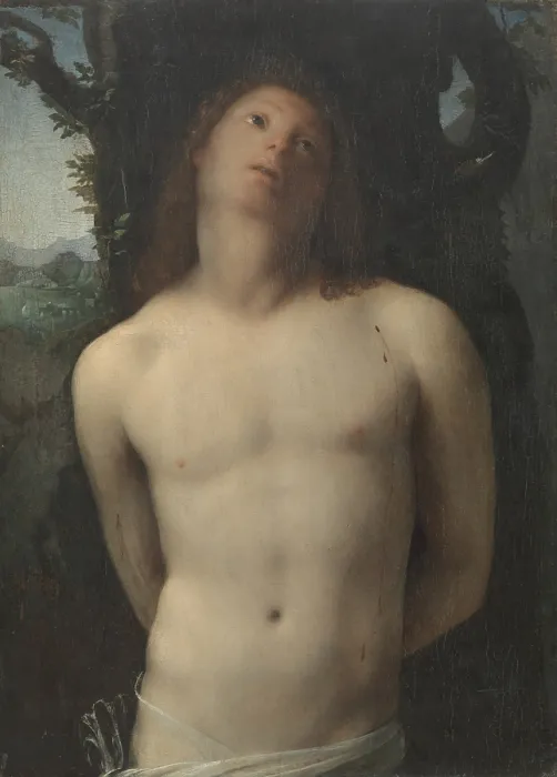 Framed Print : Saint Sebastian (San Sebastiano), by Bramantino, c. 1515, 16th Century, panel, 81 x 58, 3 cm - Whole artwork view