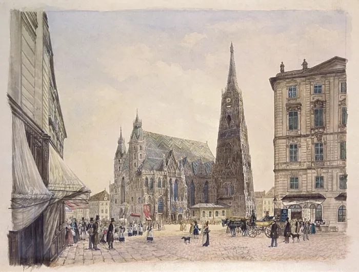 Framed Print : Saint Stephan Cathedral in Vienna, Rudolf von Alt, 1832, 19th Century, watercolour - Whole artwork view
