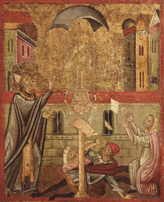 Framed Print : Saint Verano full length between two angels and six stories of his legend, by Unknown Artist from Pisa, 1270, 13th Century, tempera on board - Italy, Lombardy, Milan Framed Print : Saint Verano full length between two angels and six stories of his legend, by Unknown Artist from Pisa, 1270, 13th Century, tempera on board - Italy, Lombardy, Milan