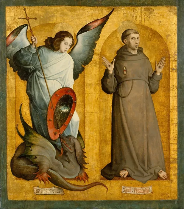Framed Print : SAINTS MICHAEL AND FRANCIS, by Juan de Flandes, 1505-09, Northern Renaissance painting, oil on wood