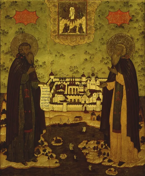 Framed Print : Saints Sabazio and Zosima, by Unknown Artist, 16th Century ca. tempera on board - Russian Federation, Moscow, Gosudarstvennyj Istoriceskij Muzej. Whole artwork view