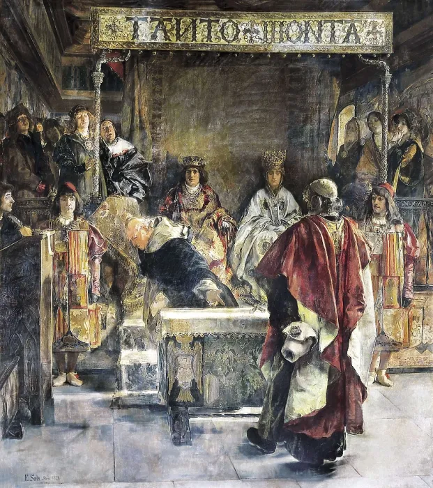 Framed Print : SALA Y FRANCES, Emilio (1850-1910). The Expulsion of the Jews from Spain in 1492. 1889. Historical episode of 1492. Oil on canvas. SPAIN. Granada. Museums of Fine Arts of Granada