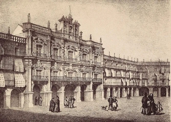 Framed Print : Salamanca (19th c.). Main Square. Litography. SPAIN. Madrid. National Library. AISA / Everett Collection**US SALES ONLY**
