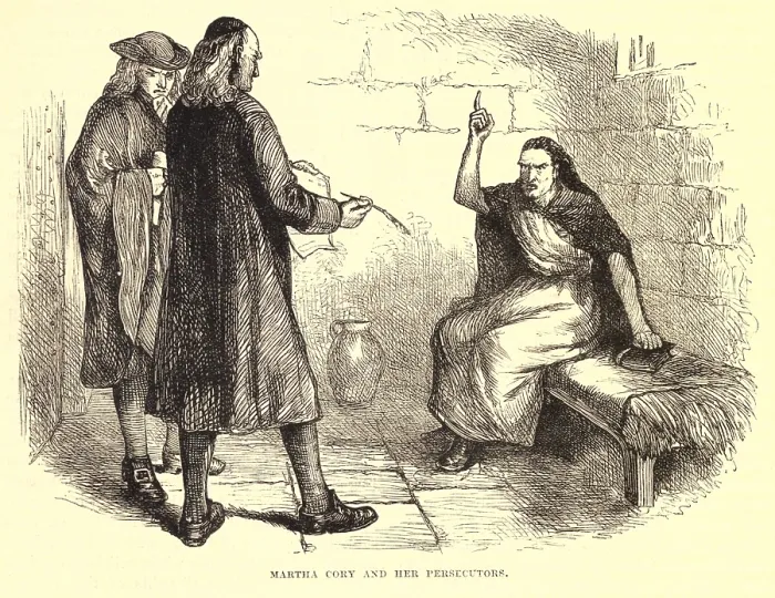 Framed Print : Salem Witch Trial. Martha Cory in jail for witchcraft with her prosecutors
