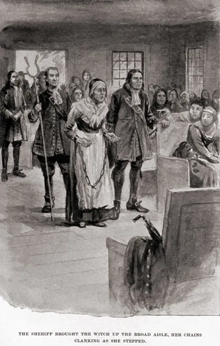 Framed Print : Salem Witch Trials. Elderly Rebecca Nurse in heavy chains after her conviction for witchcraft in June 1692
