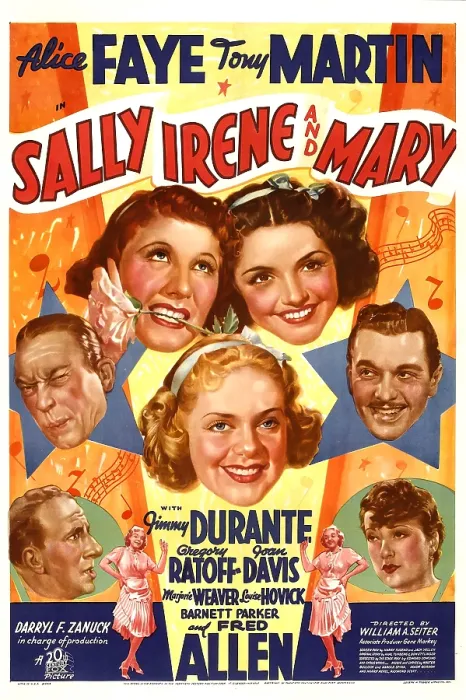 Framed Print : SALLY, IRENE AND MARY, (middle row) Fred Allen, Alice Faye, Tony Martin, (top) Joan Davis, Marjorie Weaver, (bottom left) Jimmy Durante, 1938, (c) 20th Century Fox