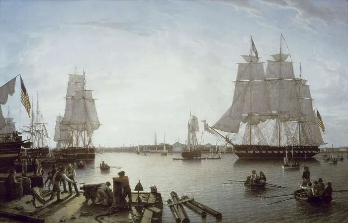 Framed Print : SALMON, Robert (1775-1845). Boston Harbour. Oil on canvas. UNITED STATES OF AMERICA. Annapolis. The U. S. Naval Academy Museum. AISA / Everett Collection**US SALES ONLY**