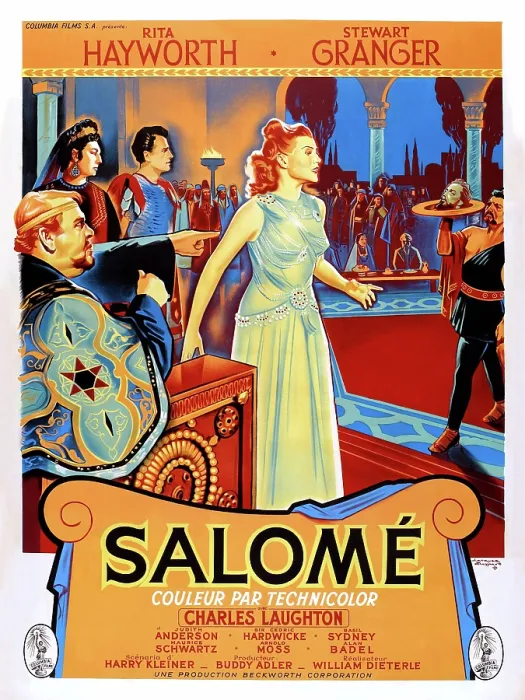 Framed Print : SALOME, Charles Laughton (left), Rita Hayworth (center), (French poster art), 1953