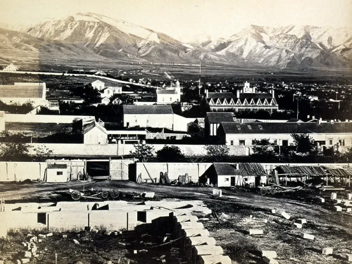Framed Print : Salt Lake City - Camp Douglas and Wasatch Mountains in the background, albumen print, 1868