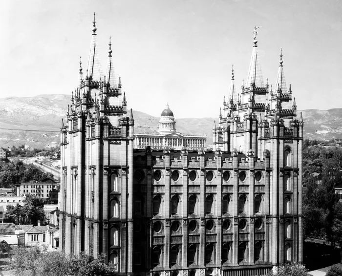 Framed Print : The Salt Lake City Mormon Temple with Utah's state Capitol Building in the background, 1930.. Courtesy: CSU Archives  /  Everett Collection
