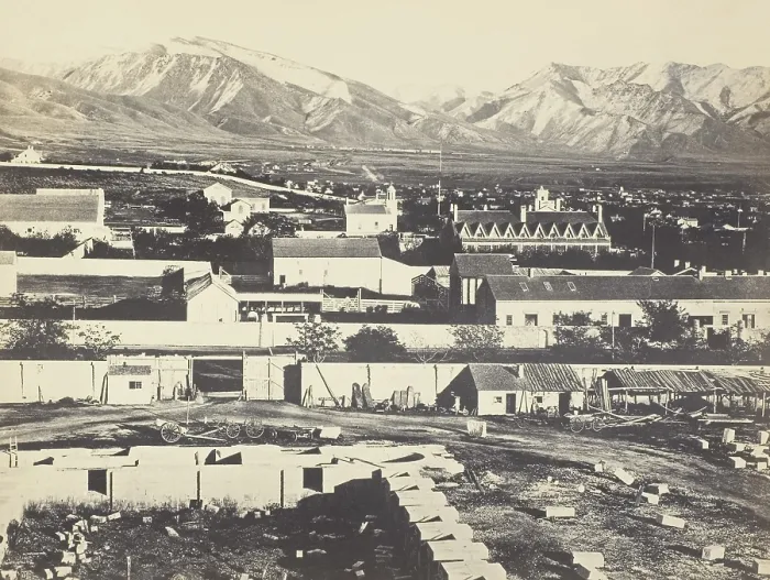 Framed Print : Salt Lake City with the Wasatch Mountains in the background, by Andrew J. Russell, 1868-1869